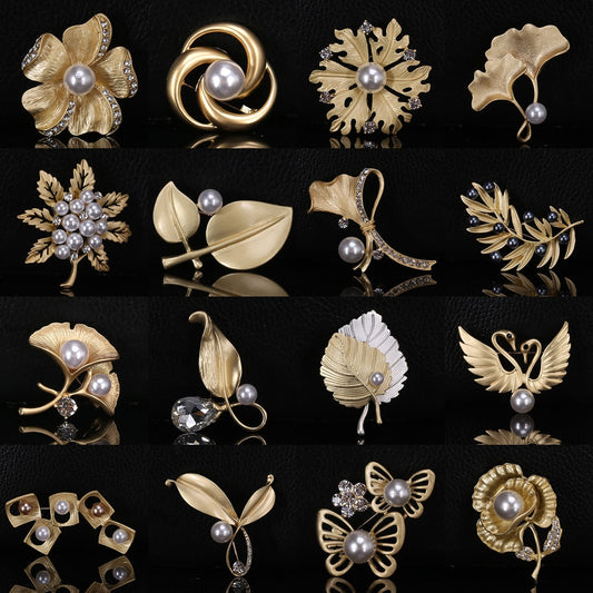 Fashion Metal Brooch Leaves Flower Feather Plant Crystal Brooch Pins Custom Women Jewelry Brooches Pins