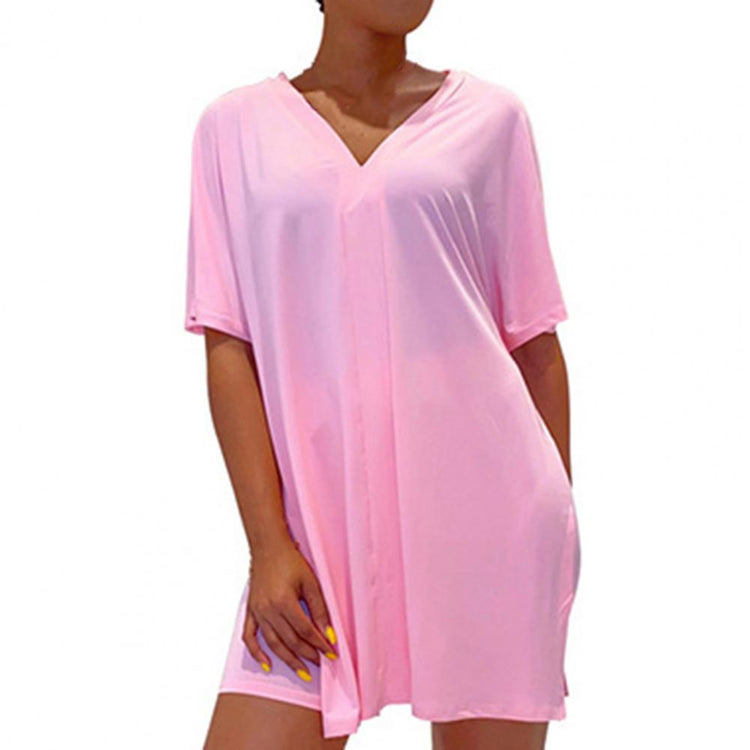 2pcs/Set Solid Color Short Pajama Set Women Short Sleeve V-Neck T-shirts Top Skinny Shorts Pajamas Women Sleepwear Homewear