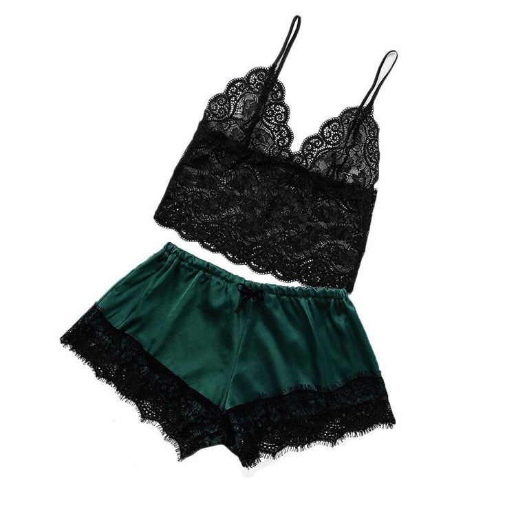 2021 Women Sleep Wear Sexy Lingerie Satin Lace V-Neck Camisole Shorts Set Sleepwear Pajamas Suit Women Sexy Clothes Пижама