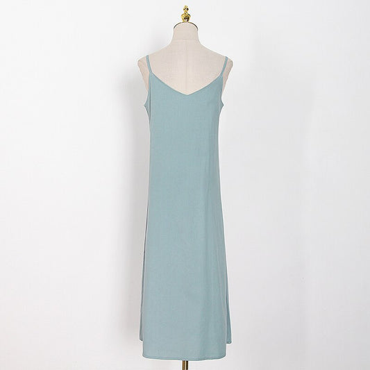 Midi Minimalist Dresses For Women V  Neck Sleeveless Korean Casual Sling Dress Female New Clothing Summer