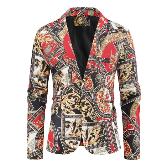 Mens Button Luxury Floral Printed Suit Night Club Stage Wedding Social Casual Suit Slim Formal Fit Casual Men Blazer Jacket