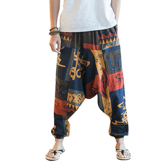 Casual Pants Men Fashion Men Hip Hop Baggy Floral Print Harem Pants Wide Leg Casual Long Trousers Plus Size штаны мужские 2021