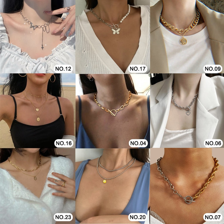 17KM Trendy Gold Thick Chain Necklace for Women Fashion Mixed Linked Circle Necklaces Minimalist Choker Necklace Party Jewelry