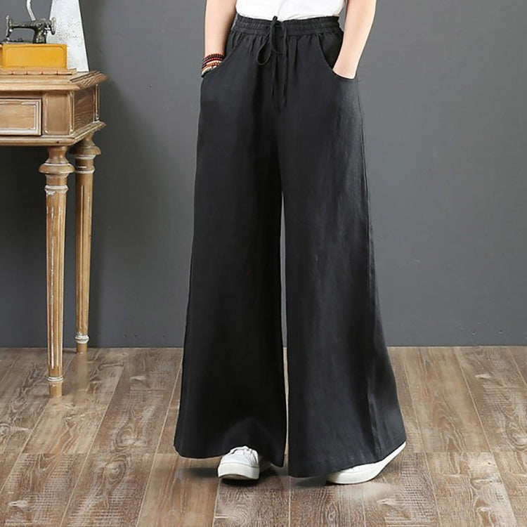 Women's Loose Pants Linen Wide Leg Women's Pants High Waist Solid Drawstring Loose Ankle-length Trousers For Female Plus Size