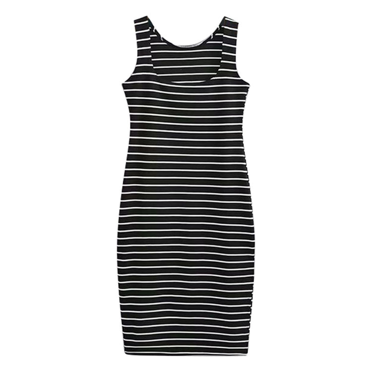 New Casual summer dress Women Stripe Print O-Neck Split Sleeveless Tank Mini Dress vestido high quality robe