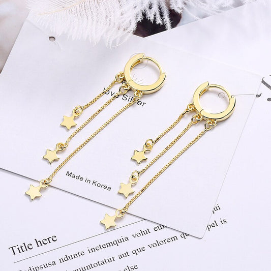 XIYANIKE 925 Sterling Silver Star Tassel Hoop Earrings Female Charm Fashion Simple Exquisite Temperament Jewelry Dropshipping