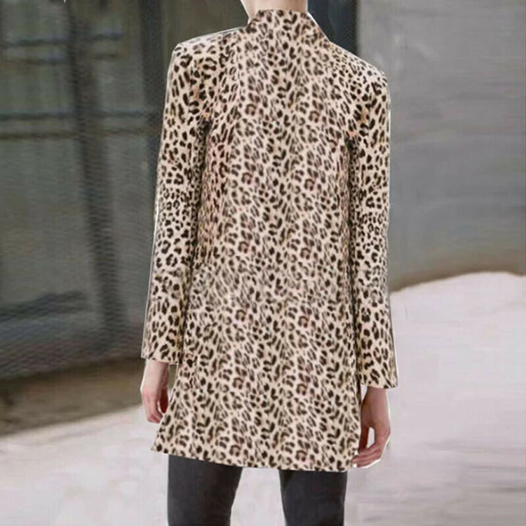 Women Jackets Fall Women Fashion Leopard Printed Sexy Winter Warm Wide Female Jackets Wind Coat Cardigan Long Cardigan Coat