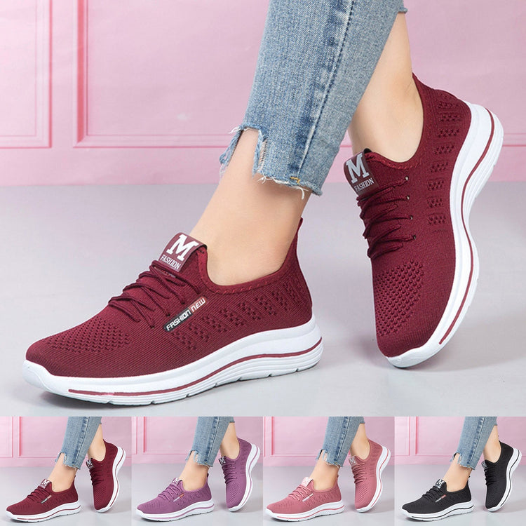 Ladies Fashion Platform Flat Comfortable Lightweight Running Shoes Sneakers Flat Shoes Women Knitting Slip On