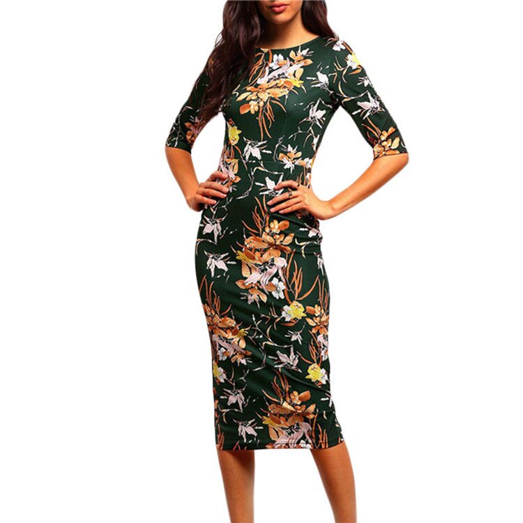 Dresses For Women 2021 New  Explosion Dress Slim Bag Hip Print Open Split mid-sleeve Pencil Clothing Vestidos HJY764
