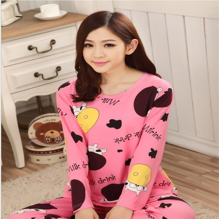 Ladies Pyjamas Set Full Sleeve Ladies Pajamas Sets Milk Cow Print Sleepwear Long Pants Ladies Night Clothes