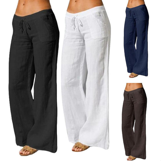 2020 Women Solid Color Pockets Drawstring Elastic Wide Leg Long Pants Trousers woman pants женские штаны mujer pantalones
