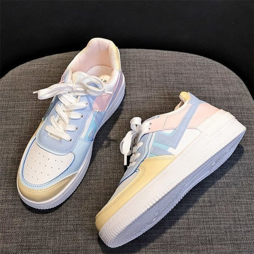 2021 New Autumn Women Vulcanized Shoes Comfortable Lace-up Low-heeled Casual Shoes Fashion Color Matching Sneakers for Woman