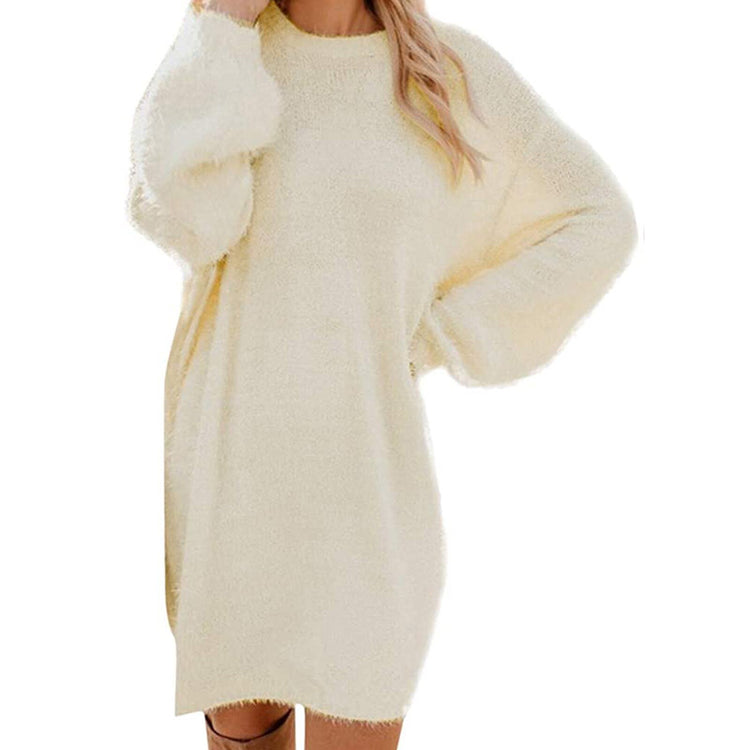 Winter Plush Warm Sweater Dress Women Long Sleeve O Neck Casual Dress Party Bodycon Mini Dress Knitted T-shirts Vestidos Female