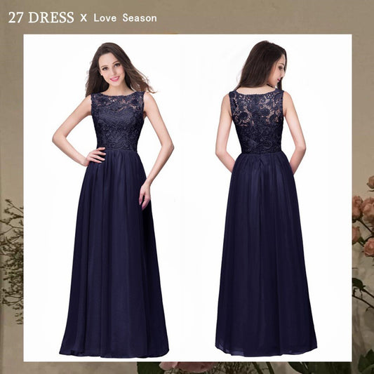 24 Hours Shipping  A-line Lace Long Evening Dresses Appliques Sleeveless Formal Party Dress Vestido de Festa Longo