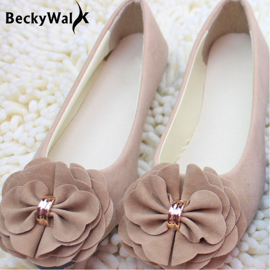 2021 single shoes female pointed shallow mouth flat shoes Korean version of the flower women's shoes suede comfortable   WSH2346