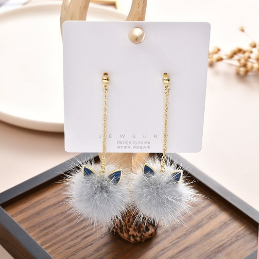 Wholesale Plush Ear Winter Earrings For Women Simple Earrings Women's Accessories Sweet Cat Ears Korean Fashion Jewelry Gift New
