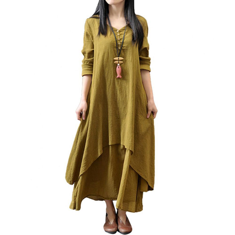 Plus Size Oversized Women Solid Color Long Sleeve Baggy Loose Layered Maxi Dress comfortable to wear for most daily occasion