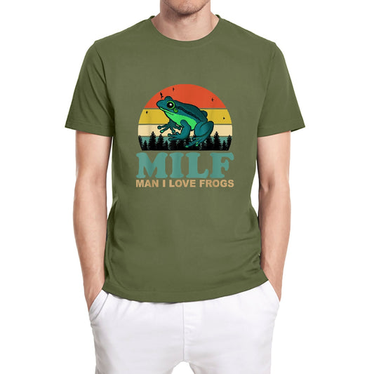 MILF Man I Love Frogs Funny Saying Frog Amphibian Lovers Vintage Funny Unisex T-Shirt Men's Shirt Short Sleeve Cotton Tops Tee