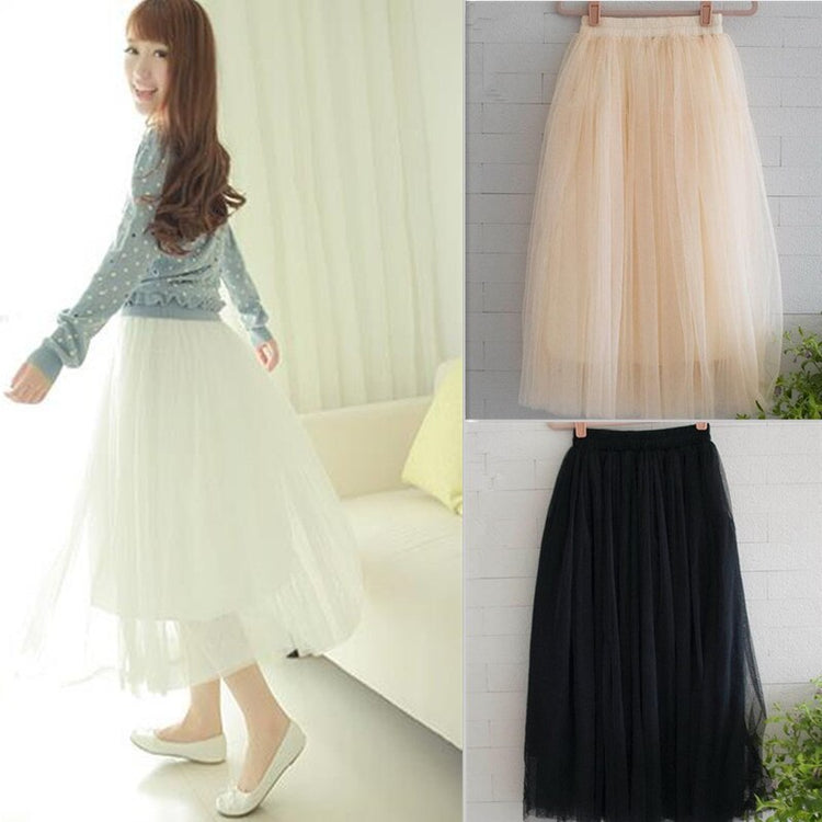 Vintage Tulle Skirt Summer Ball Gown Skirts Women Multi Layer Tulle Pleated Retro High Waist Long Maxi Tutu Skirt Jupe Longue