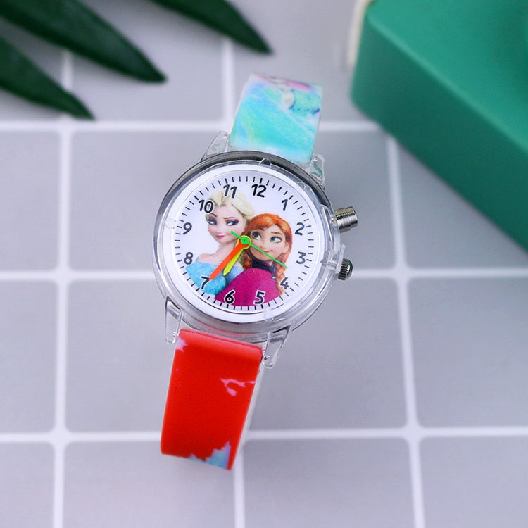 Fashion Cartoon Flash Light Girls Watches Kids with Bracelet Silicone Strap Princess Elsa Children Watches Clock reloj infantil