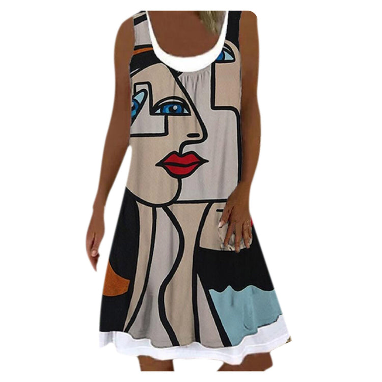 Summer Bohemian Dress Women Vintage Printed Sleeveless Floral Tank Dress Lady Casual Loose Mini Beach Dresses 2021 Vestido Mujer
