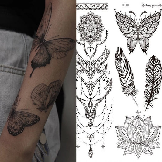 1pcs Waterproof Temporary Tattoo Sticker Mandala Flower Tattoos Rose Body Art Water Transfer Clavicle Temporary Tattoo Women