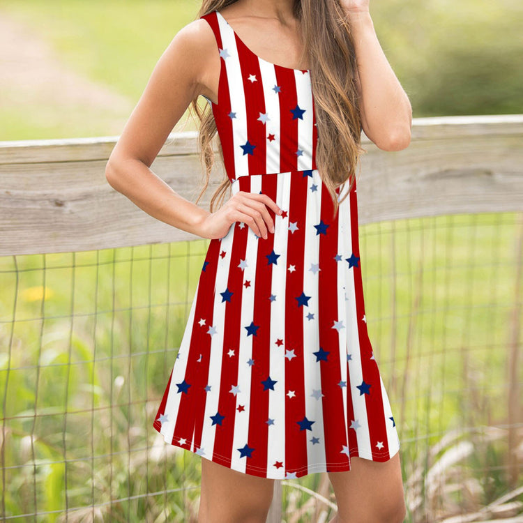 JAYCOSIN Women Print Dress American Flag Sexy Sleeveless Mini Dress Summer Casual Vintage Dress Midi Dress Vestido 2021 New