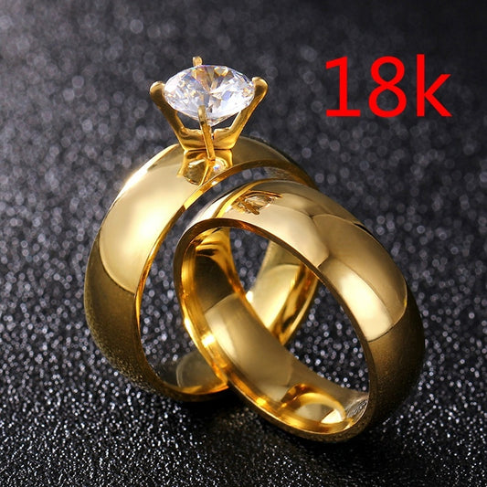 Titanium Steel Large Zircon Couple Ring Men and Women Promise Gold Ring Valentine's Day Gift Wedding Engagement Ring