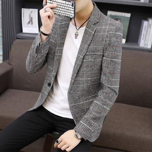 New leisure suit high quality men slim classic plaid suit jacket simple atmosphere handsome youth fashion western-style clothes