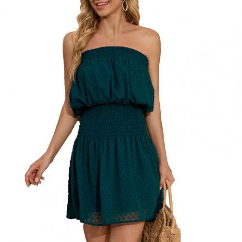 Summer Women Midi Dress Plus Size Solid Color Off Shoulder Female Sundress Sleeveless High Waist Pleated Dresses Party