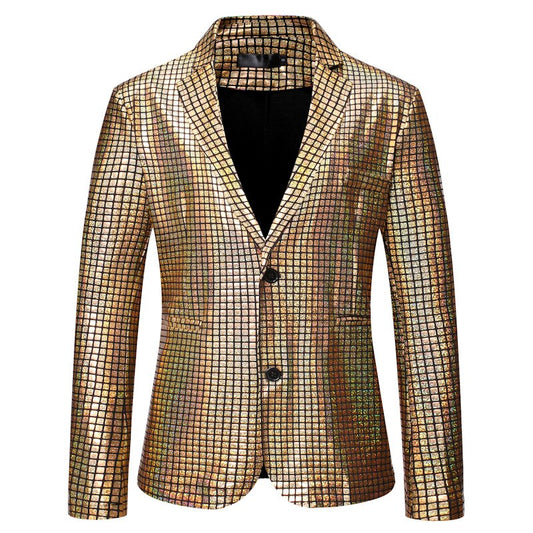 Luxury Gold Sequin Glitter Suit Blazer Jacket Men Slim Fit Single Breasted Mens Blazers Nightclub Stage Singers Costume Homme