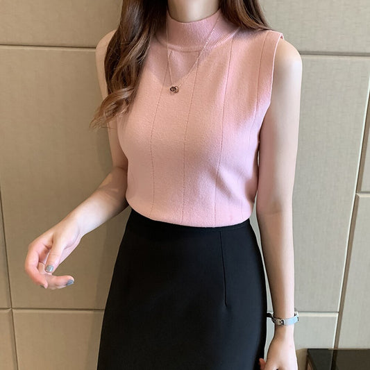 2021 New Summer Slim Solid Sleeveless knitwear thin bottom shirt Women Knitted Ribbed Soft vest tops