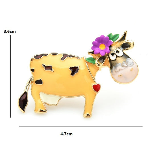 Wuli&baby Wear Flower Cattle Brooches For Women 3-color Enamel Cow Party Brooch Pins Gifts