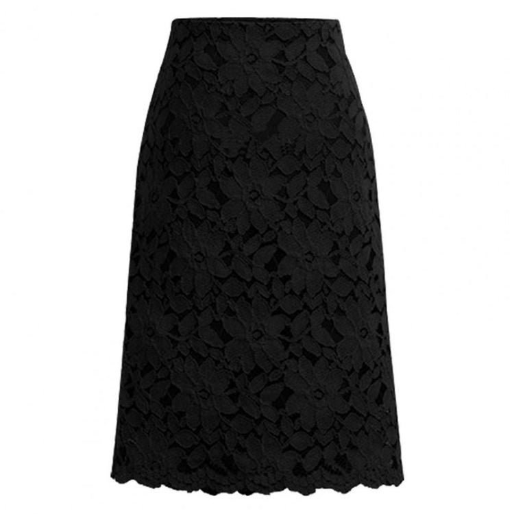Bodycon skirts womens 2021 Hollow Out Lace Elegant A-line High Waist Knee Length Skirt for Office Pencil Skirts Black XXXXL