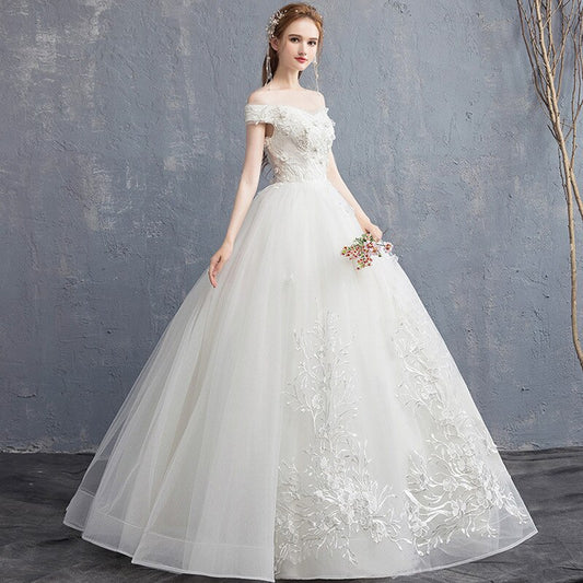 Robe De Mariee 2021 New Vestido De Noiva Elegant Boat Neck Floor-length Lace Up Ball Gown Sweet Flower Princess Wedding Gowns