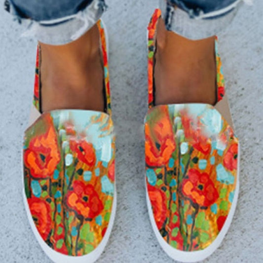 2021 New Women Flats Summer Casual Shoes Female Printing  Slip on Loafers Canvas Sneakers Fashion Mocassin Femme Plus Size 35-43