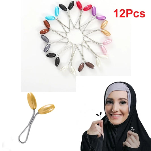 12pcs Headscarf Pearl Clip Pins Scarf Pin Shawl Scarf Accessories Lady Muslim Scarf Clips Muslim Hijab Scarf Pin Brooch Jewelry