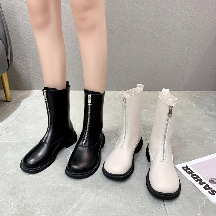 New Winter Casual Ankle Fashion Women's Mid-heel Platform Shoes Gladiator Snow Boots Zipper Designer Motorcycle Boots Zapatos