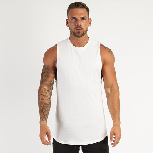 Running Vest Men Gym Tank Top Bodybuilding Fitness Men Cotton Workout Singlets Plus Size O-Neck Sporting Muscle Sleeveless Shirt