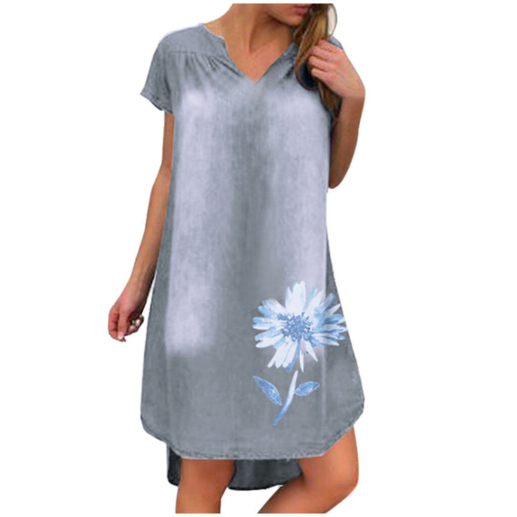 Women Baggy Tunic Dress Casual Short Sleeve Floral Shift Dresses Midi Dress Summer Women ropa mujer vetements robe ete 2021