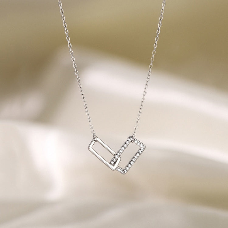 NEW 925 Sterling Silver Necklace Shiny Rectangular Pendant Inlaid Cubic Zirconia Choker Gift For Girls Exquisite Jewelry NK064