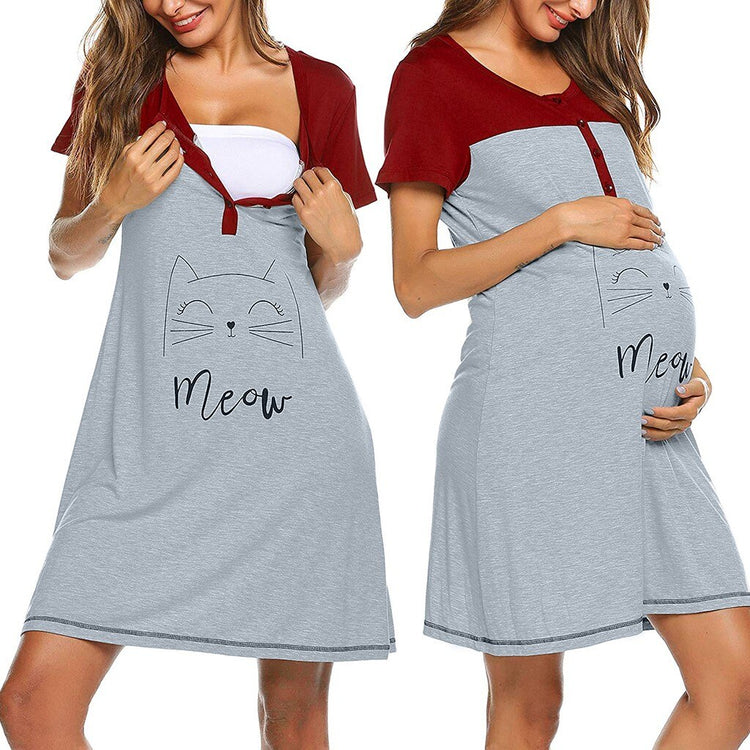 Women Maternity Short Sleeve Cute Print Nightdress Breastfeeding Dress Summer Plus Size Loose Dresses Short Sleeve Dress