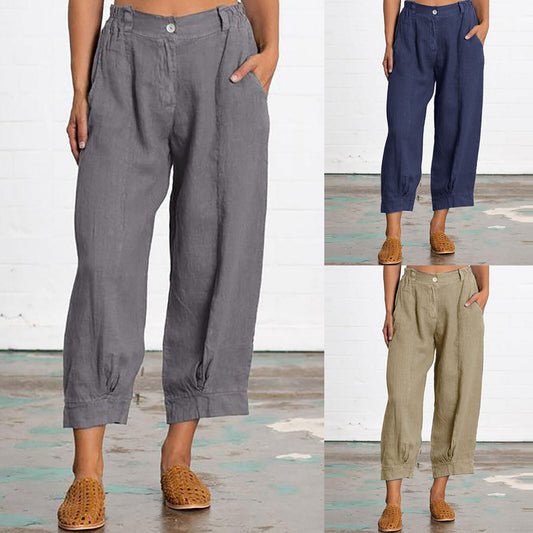Pant Fashion Womens Plus Size Pants With Pocket Zipper Button Loose Cotton Linen Pant Casual woman 2021