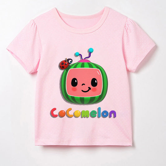 2021 Summer Children's White Pink T-Shirt Teenagers Clothes Baby Cartoons Cocomelon Anime Tshirts Clothing For Girl Boys Tee Top