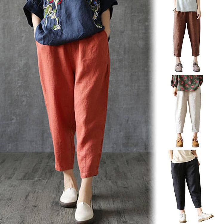 75% Hot Sales!!! Fashion Women Solid Color Loose Casual High Waist Capri Pants Harem Trousers