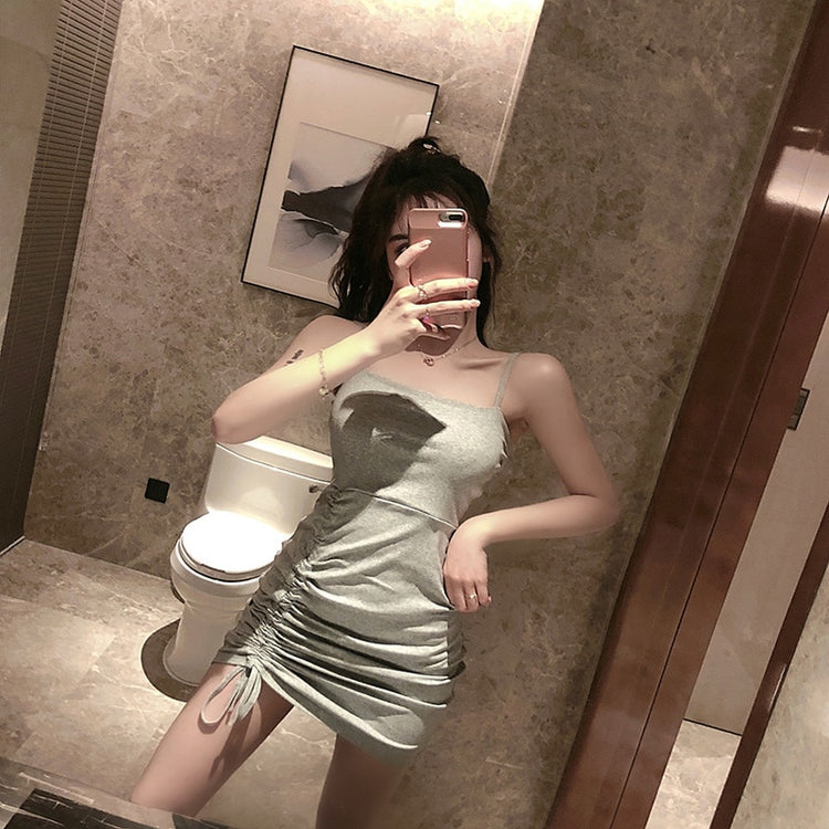 Short Sleeve Dress Women Summer Sexy Buttocks Sleeveless Spaghetti Strap Above Knee Plus Size 3XL Ins Chic Slim Stylish Korean