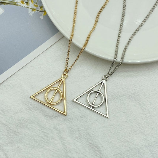 New Fashion Necklace Hallows Deathly Golden Silver Color Pendants Necklace Long Women Men Colar Gift Jewelry Classic  2021