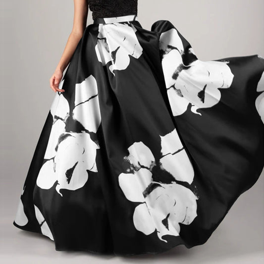 Bohemian Women Maxi Skirts Long Skirt Fashion High Waist Floral Print Vintage Party     Skirt Casual Ruffles Buttom Plus Size