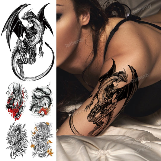 dragon wing snake temporary tattoo sticker waterproof black henna anime body art tattoo fake water transfer decal sexy for women