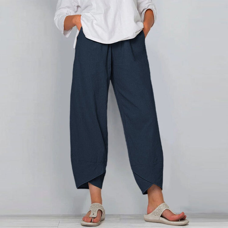 Women Solid Linen Large Size Simple High Waist Loose Trousers Pocket Long Cotton Straight Leisure Pants Pantalon Pour Femme